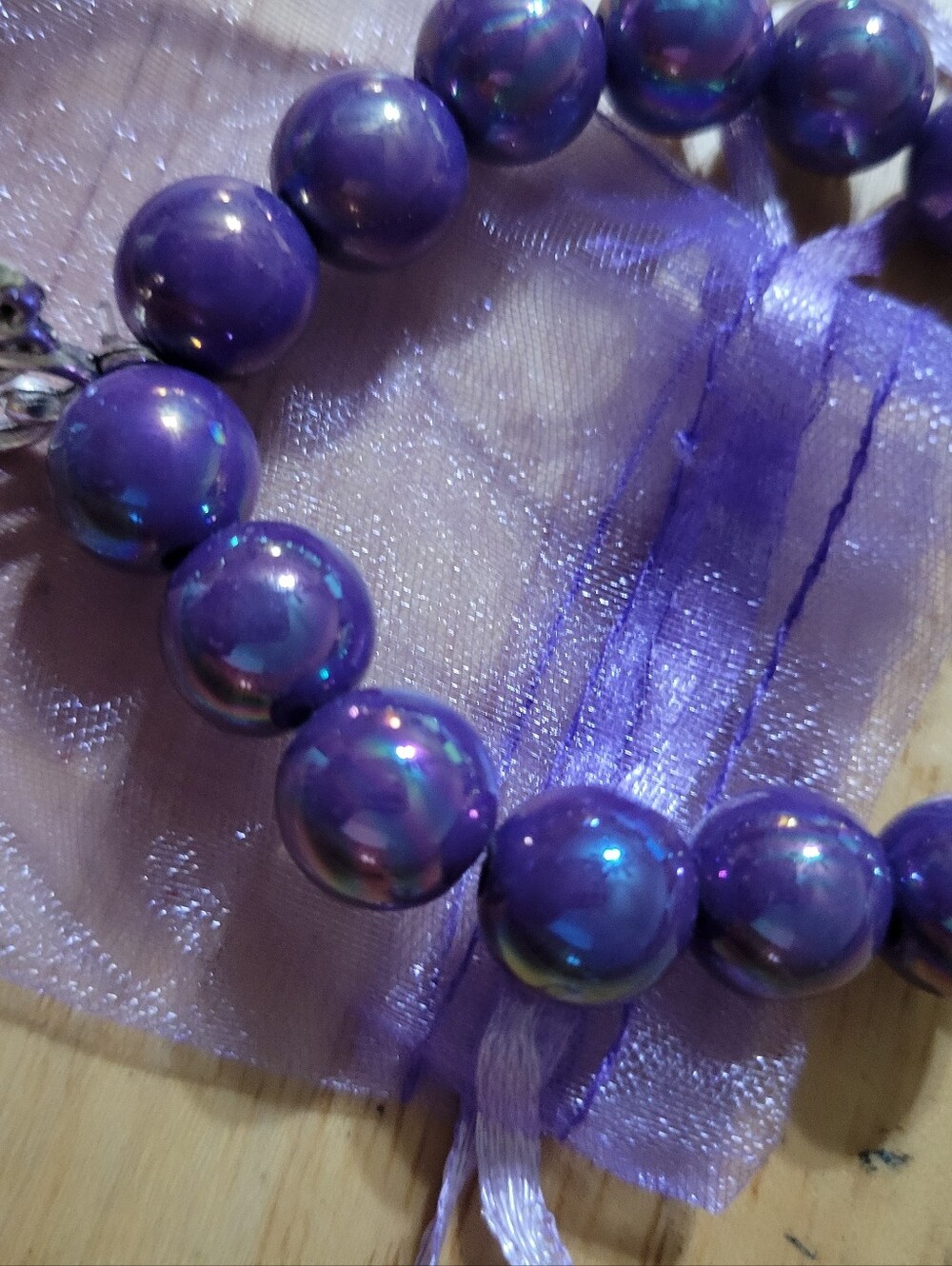 Purple Beaded Stretch Bracelet - Unbranded
